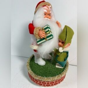 RARE VINTAGE SANKYO REVOLVING MUSIC BOX SANTA AND ELF PIXIE DANCING/TAGS